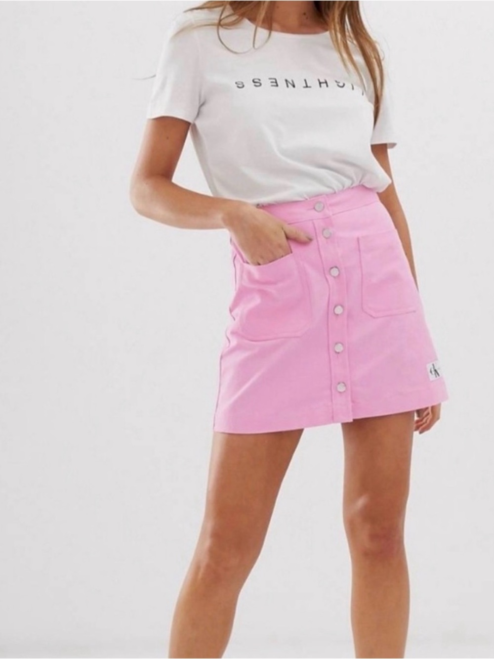 Calvin Klein Jeans Bubblegum Pink Button-Front Mini Skirt